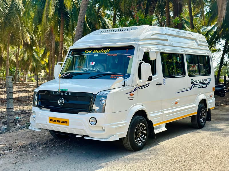 Tempo Traveller high-roof van, exterior front three-quarter view